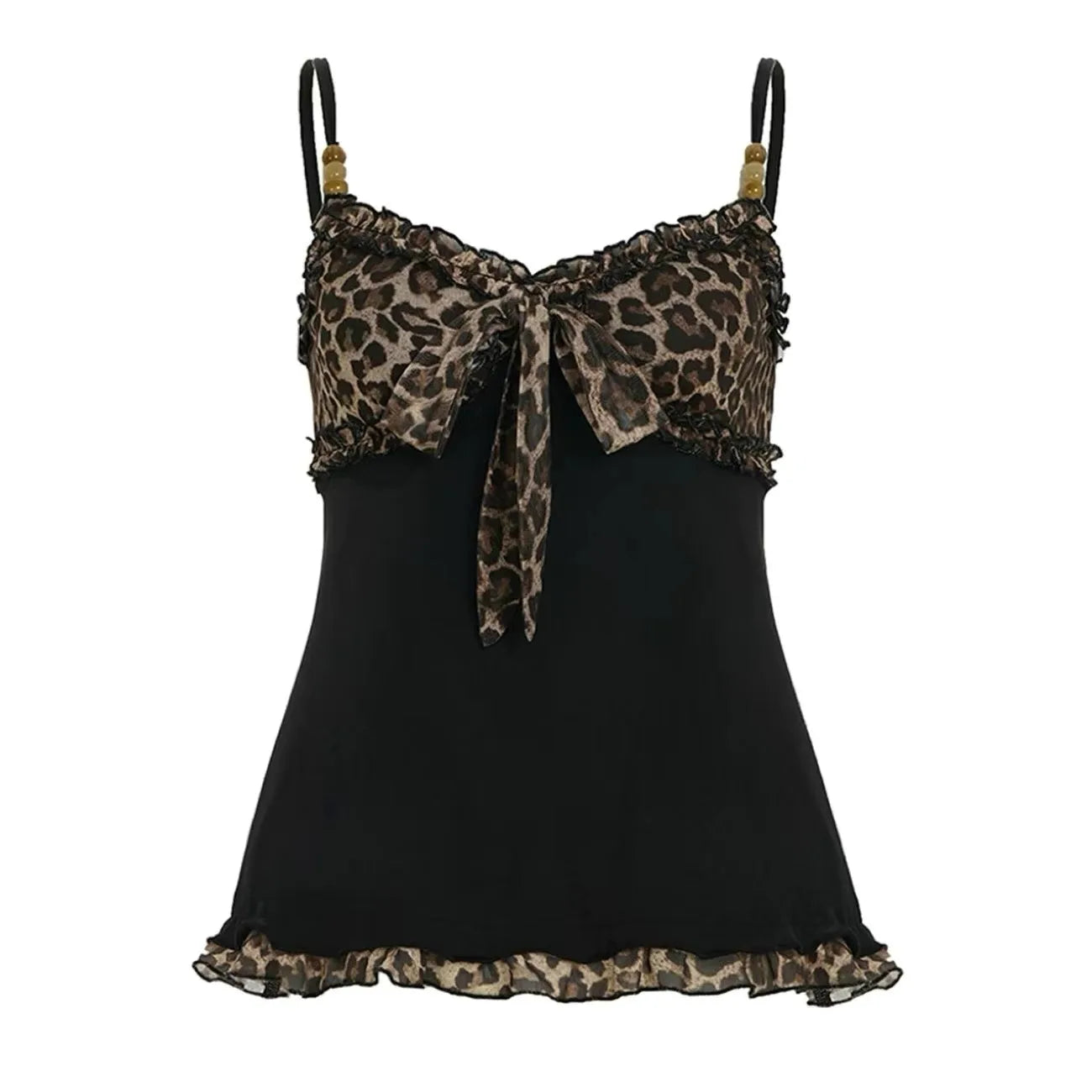 Women's Leopard Lace Cami — Y2K Patchwork Sleeveless Beach Tank Top