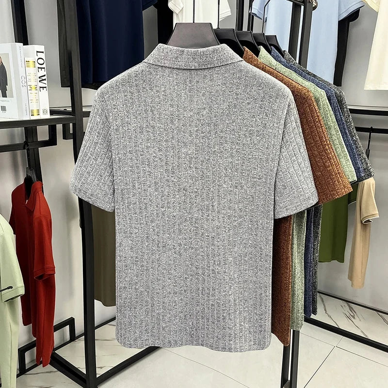 Men's Streetwear Polo - Vertical-Grain Knit, Soft Stretch Lapel