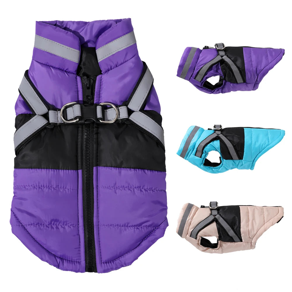Dog Winter Jacket with Built-In Harness - Reflective Coat for Small Dogs