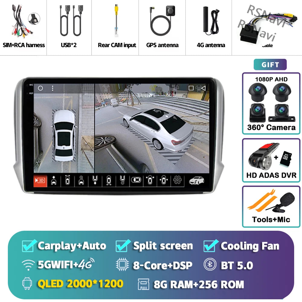 Android 16 Navigation Multimedia Player For Peugeot 2008 208 Series 2012 2013 2014 - 2018 Carplay Auto Stereo BT video Car radio