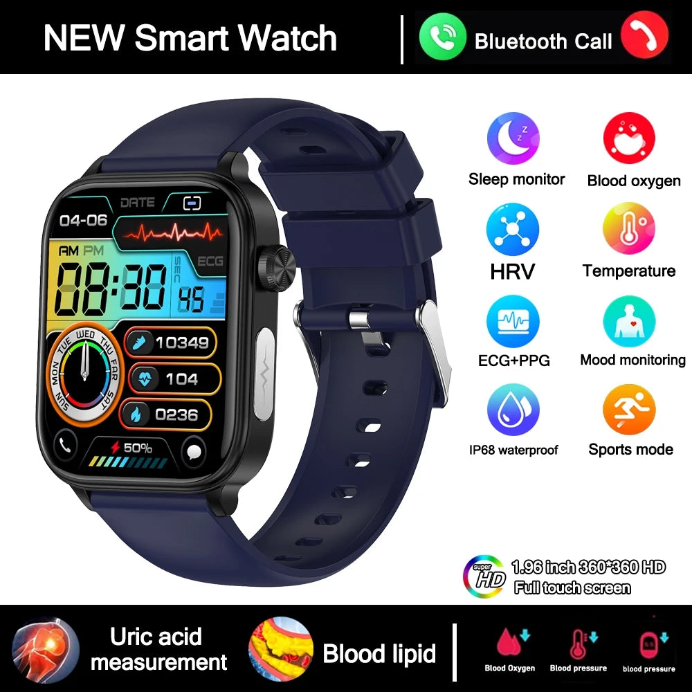 2026 New Al Science Diagnosis Blood Lipids Uric Acid Blood Oxygen Smart Watch Men ECG+PPG Voice Bluetooth Call Health Smartwatch