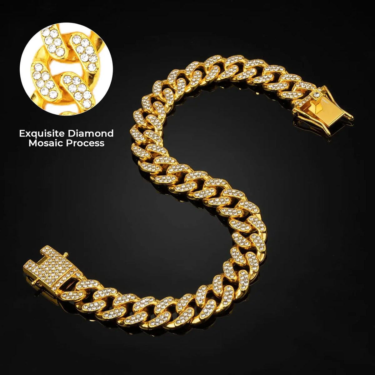 Gold Dog Chain Diamond Dog Collar Walking Metal Secure Buckle Pet Collar Jewelry Accessories Necklace for Small Medium Large Cat