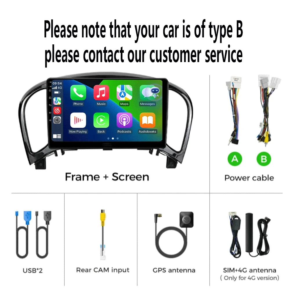 Android 16 Video Player Carplay Auto For Nissan Juke YF15 2010 - 2014 Multimedia Car Radio WIFi+4G DSP 2 DIN Touch Screen