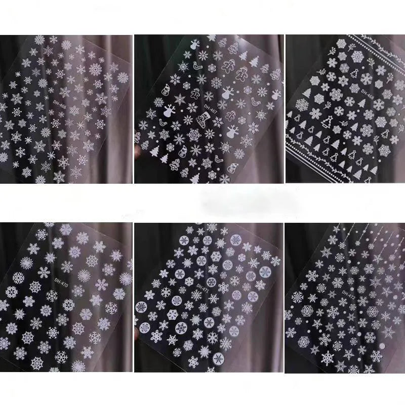 Christmas Nail Art Stickers Nail Art Supplies White Snowflakes Design Shiny Decals Manicure DIY Nail Decorations Accessories