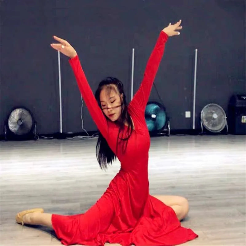 Women's red long standard ballroom dress