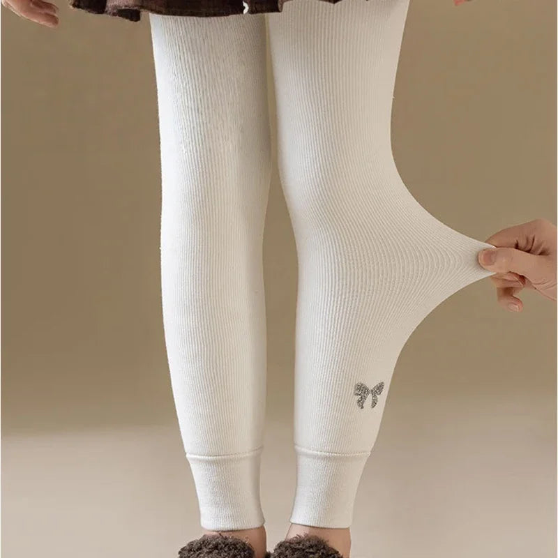 Girls' Fleece Lined Tights with Bow Embroidery - Winter Leggings 3-15Y - photo 6