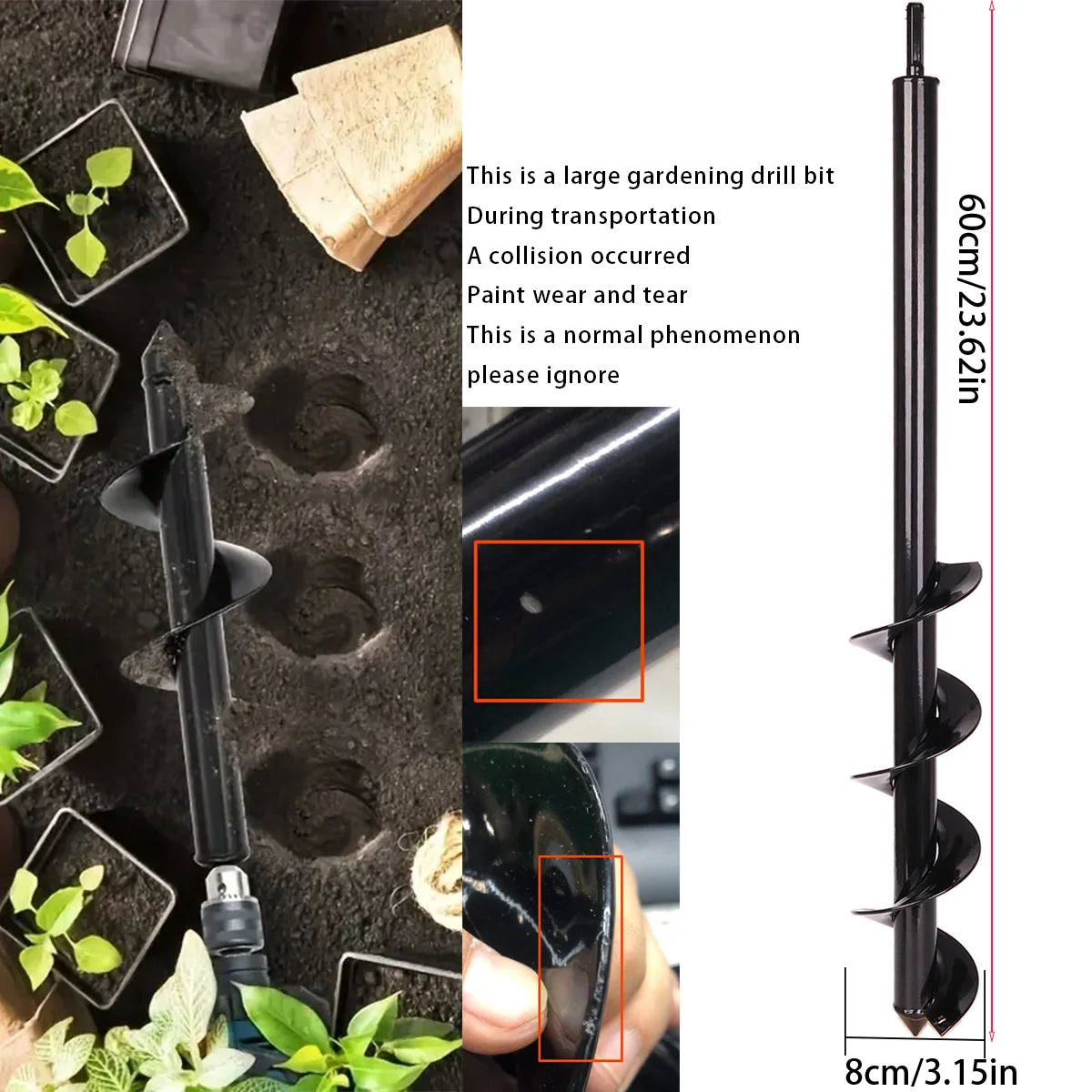 Spiral hole drill bit - Home planting spiral drill bit - Planting tool for loosening soil and digging holes, garden drill bit,