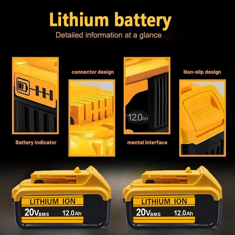 For Dewalt 18V/20V Compatible Rechargeable Tool Battery  12AH  - Fits DCB201 DCB206 DCB200 Dewalt Power Tool Replacement Battery