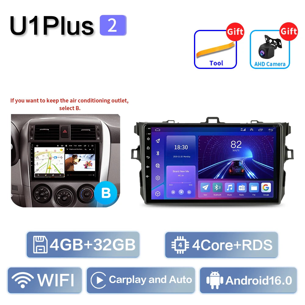 Android Car Stereo for Toyota Corolla E140/E150 (2006–2013) — CarPlay, Android Auto, DSP, 4G, Subwoofer Output