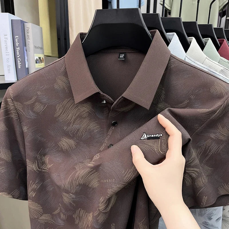 Men's Feather-Print Polo - Breathable Cloth, Urban Casual Style