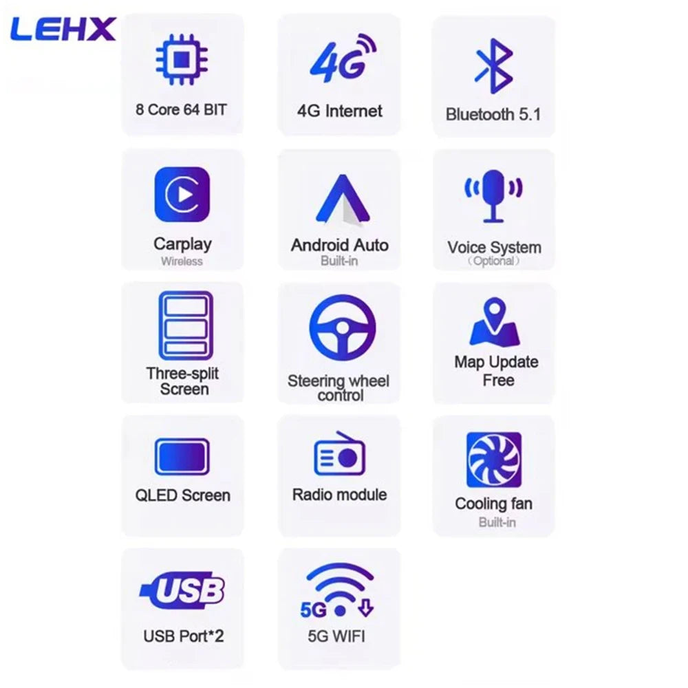 LEHX Wireless Carplay 2din Android 14 Car Radio Multimedia Video Player Universal 7/9/10 inch AutoRadio GPS Navigation 4G WiFi