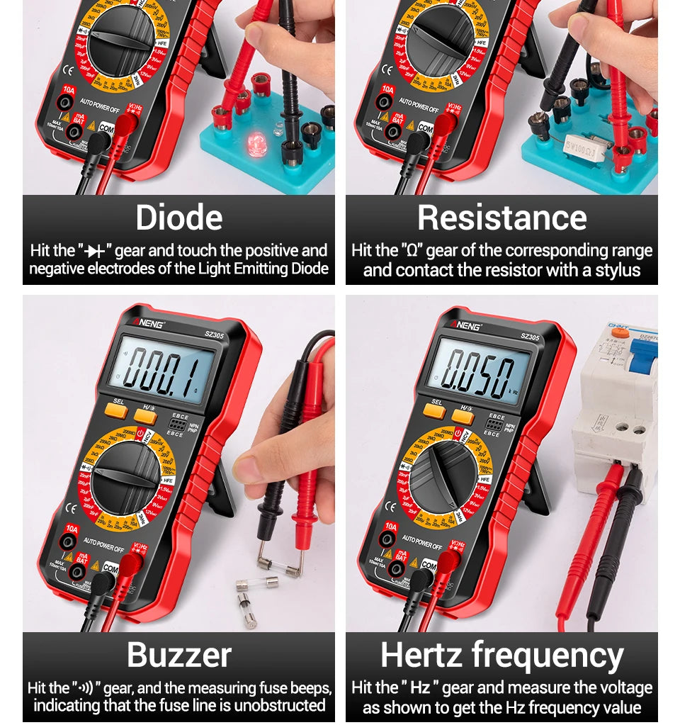 ANENG SZ305 Digital Multimeter Professional AC/DC Voltage Ammeter Capacitor hFE Triode NCV Voltage Induction Electrician Tester