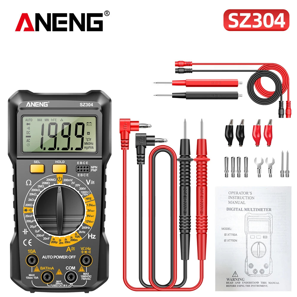 ANENG SZ304 Digital 2026 Counts Multimetes AC/DC Votage Current Resistance Ohm NCV High Precision Professional Multimetro Tester