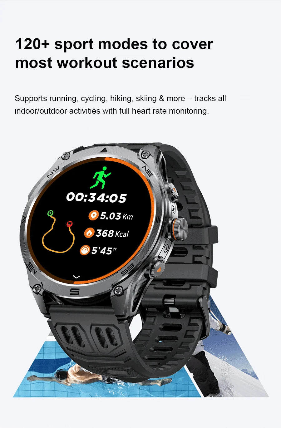 2026 New Military Smart Watch 1000Mah Battery GPS trace Compass 10ATM Waterproof Tactics Sport Flashlight call Smart Watch Men