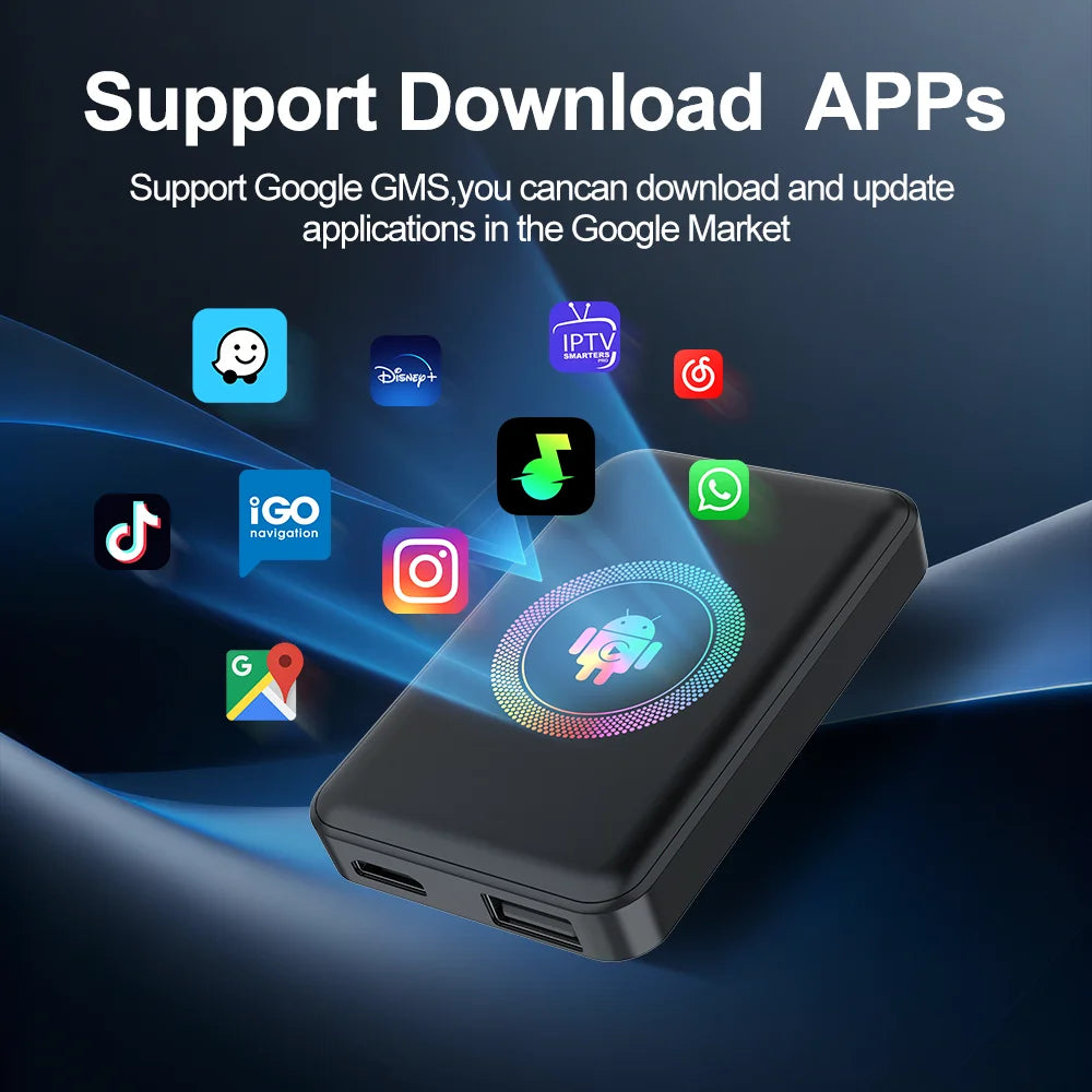 Kowankit 4+64G Android 14 Wireless CarPlay AI Box — 5-in-1 Smart Media Adapter with Android Auto & HDMI