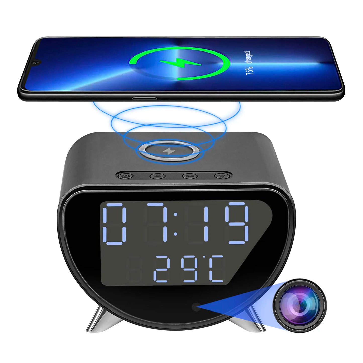 4K WiFi Clock Camera — Wireless Charging Home Security Monitor
