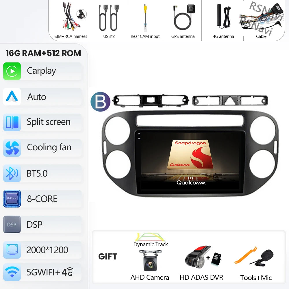 Car Stereo with Apple CarPlay & Android Auto, Compatible with VW Tiguan 1 NF (2006-2016)