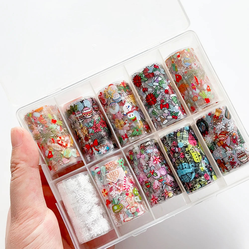 10 Roll Christmas Nail Art Foils - Snowflake, Tree and Snowman Transfer Stickers - photo 6