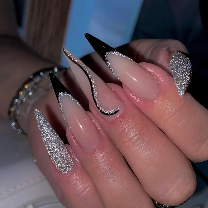 Red Stiletto False Nails Tips Almond Press on Nail French Tip Solid Color Fake Nails for Women New Year Party DIY Manicure 24Pcs