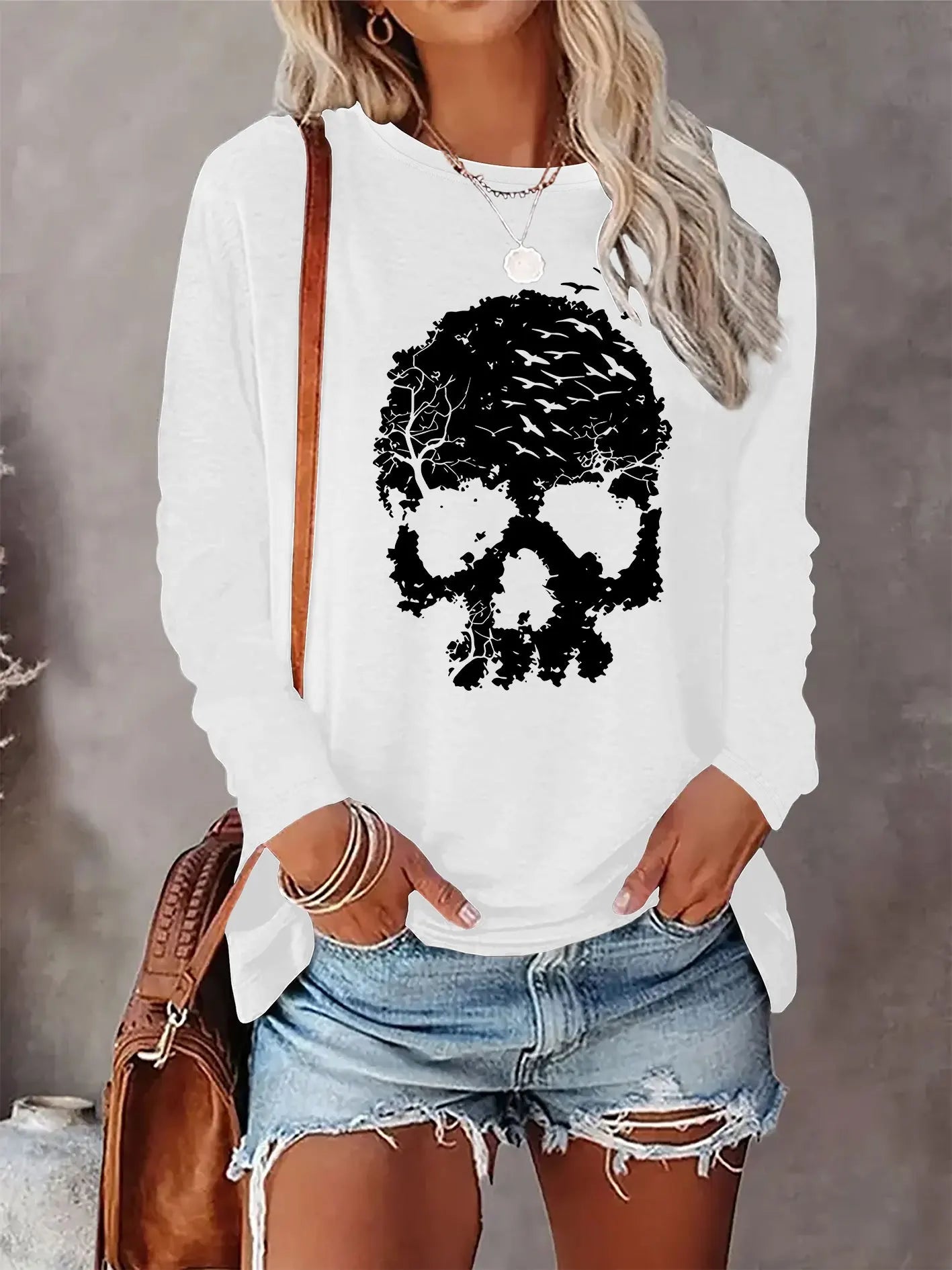 Women's 100% Cotton Slim Long Sleeve T-Shirt – White Basic Tee, Thin Casual Top