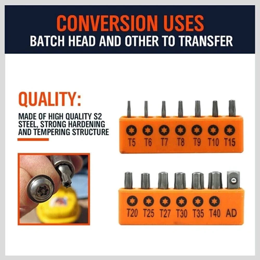 New 25mm Torx Screwdriver Bits Hex Shank 6.35mm With Adapter Nutdrivers For Pneumatic Electric Rechargeable Screwdrivers Tools