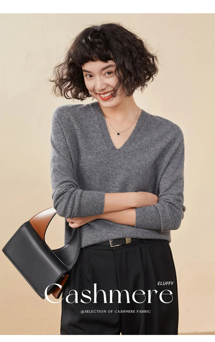 Women's Cashmere V-Neck Sweater, Knit Pullover