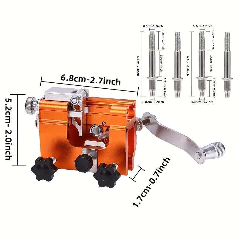Portable Hand-Crank Chainsaw Sharpener Kit — 4 Carbide Sharpening Heads