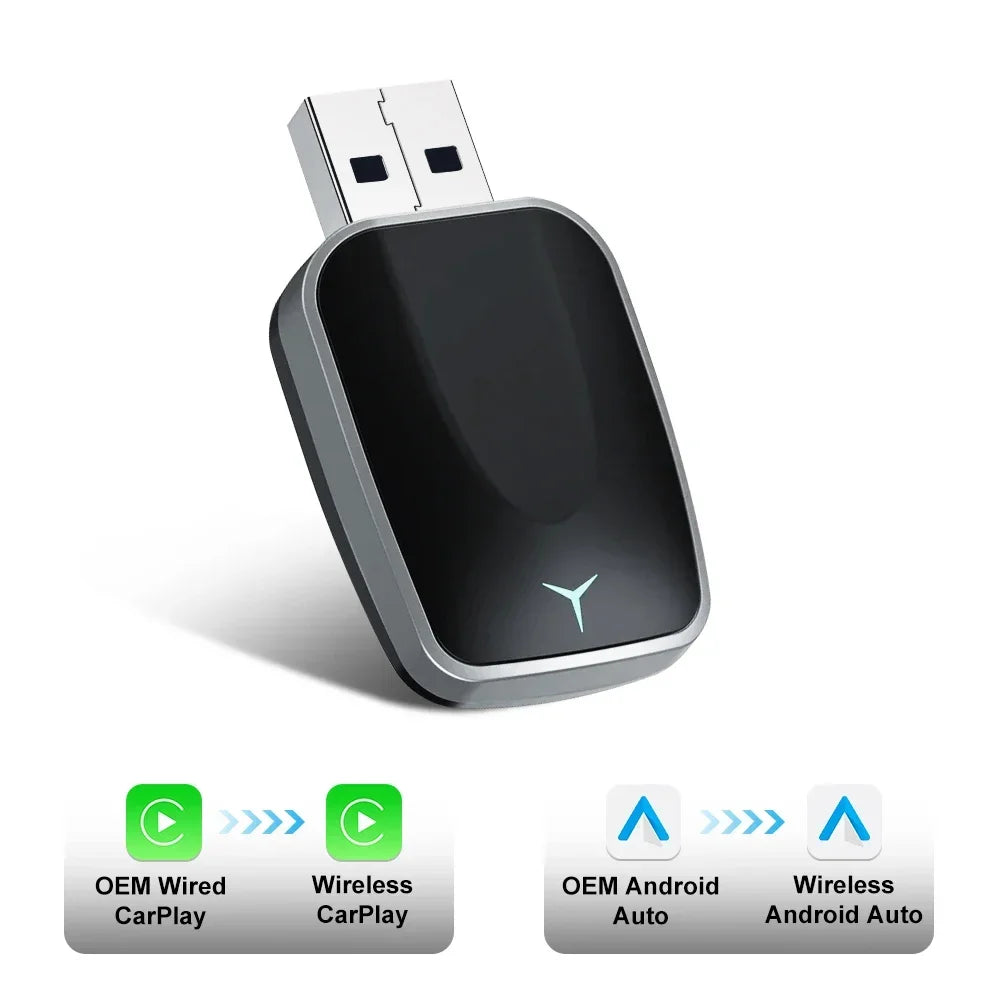 Wireless CarPlay & Android Auto Adapter — Wired to Wireless, Fast Auto-Connect, Universal Plug and Play
