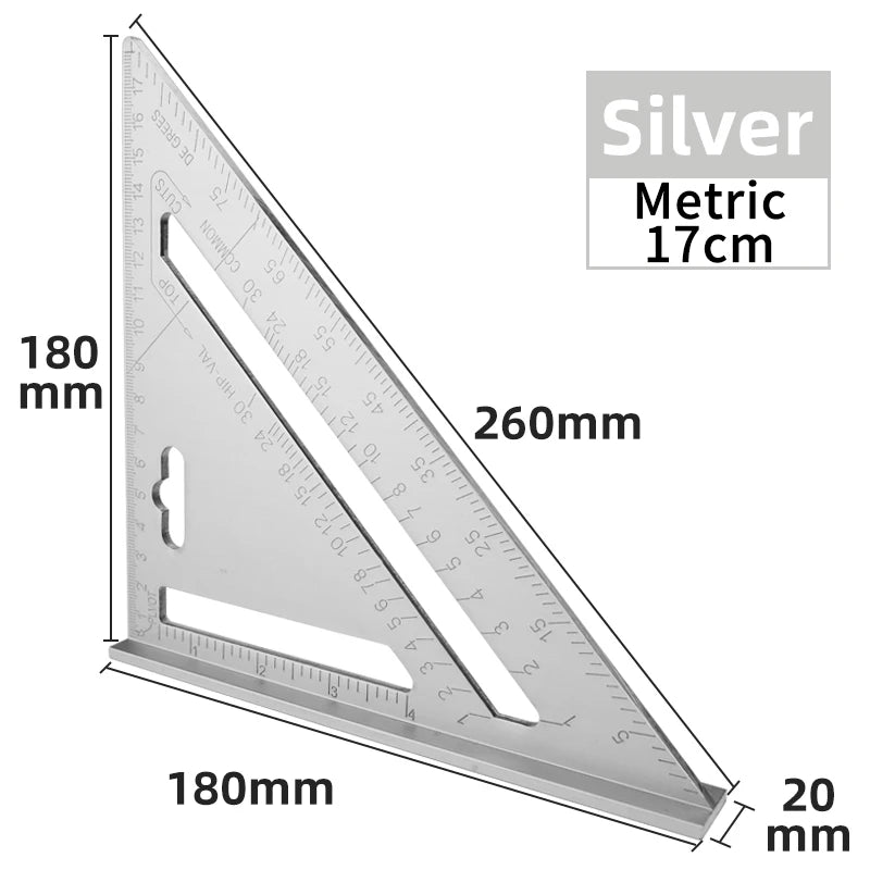 7" Aluminum Alloy Try Square & Triangle Ruler — Carpenter Measuring Tool