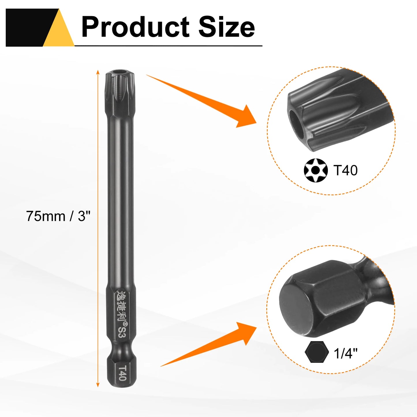 3pcs T6 T7 T8 T9 T10 T15 T20 T25 T27 T30 T40 Torx Screwdriver Bit 1/4" Hex Shank 75mm/100mm Magnetic Tamper Proof Star Hex Bits