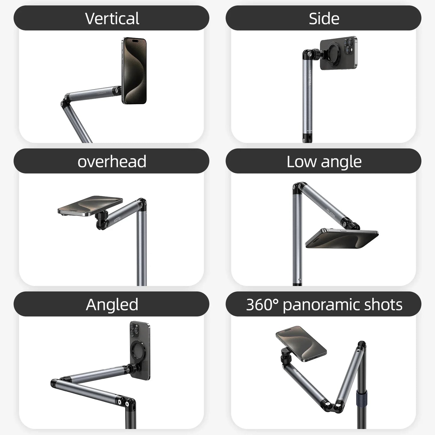 Original Telesin P3-DS-01 P3-FS-01 Adjustable Desktop Stand For Phone And Camera With Flexible Arm And Stable Base Design