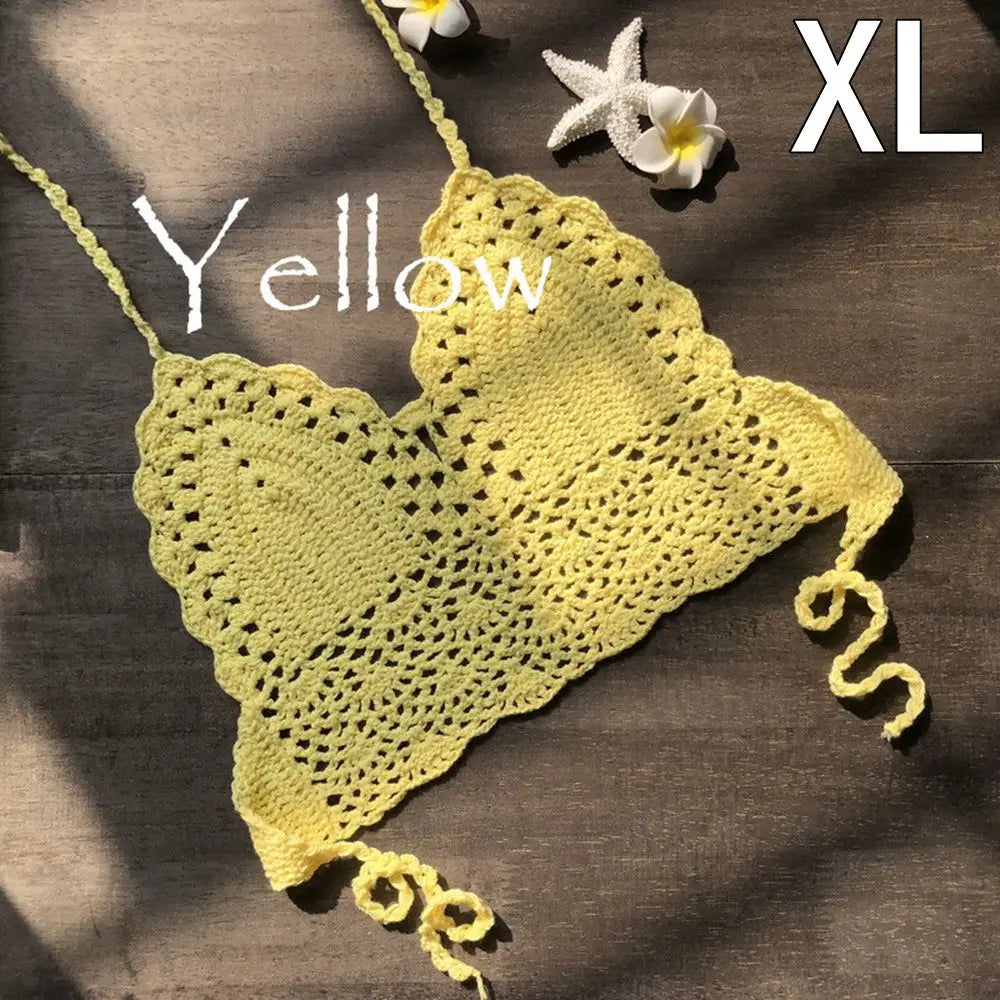 Sexy Beachwear Halter Neck Vest Crochet Crop Top Knit Bralette Bra Boho Beach Camisoles Bikini Tank Backless Tops