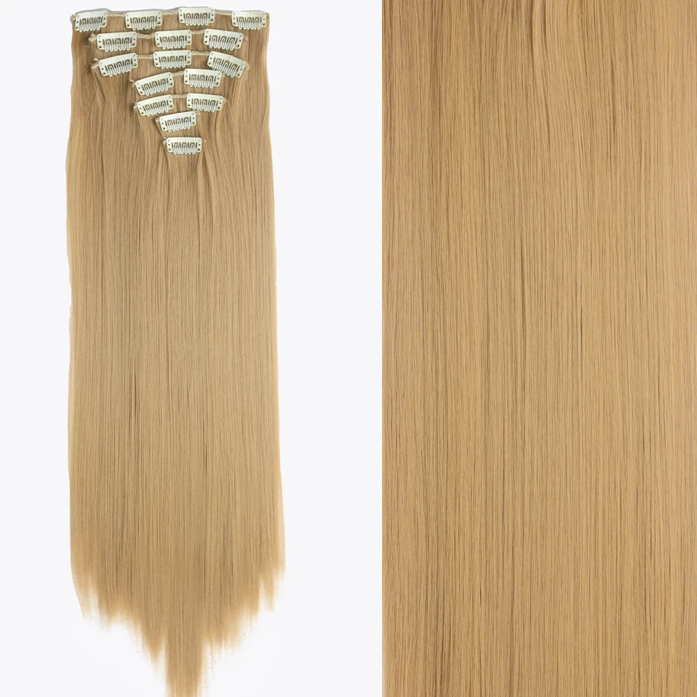 7Pcs/Set 16 Clips Hair Extension Black Long Straight Natural Hair Ombre Hairpiece Heat Resistant Fiber for Women Hairstyle