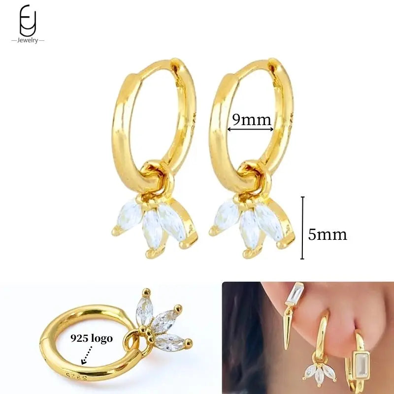 925 Sterling Silver Crystal Drop Earrings for Women - Heart & Flower Studs