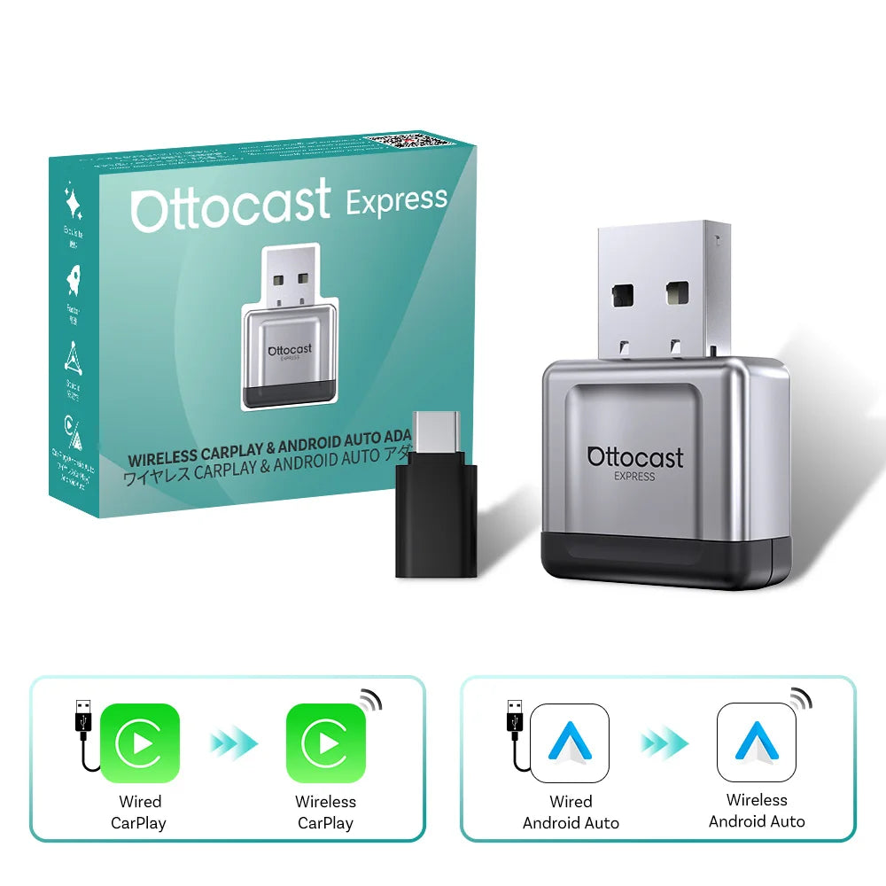 OTTOCAST Play2Video Ultra Wireless CarPlay AI Box Video Streaming for Car YouTube Netflix IPTV Plug&Play for Factory Wired CarPl