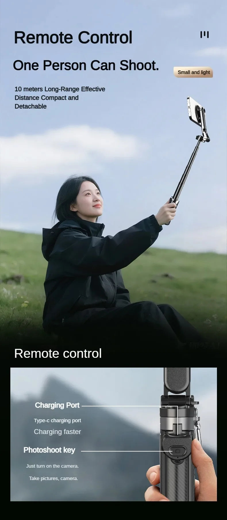 Magnetic Phone Holder 360° Rotation Pocket Selfie Stick With Bluetooth Remote Adjustable Desktop Stand for Live Streaming Vlog