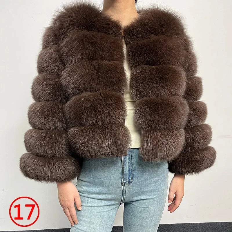 Women's Fox Fur Coat with Detachable Sleeves