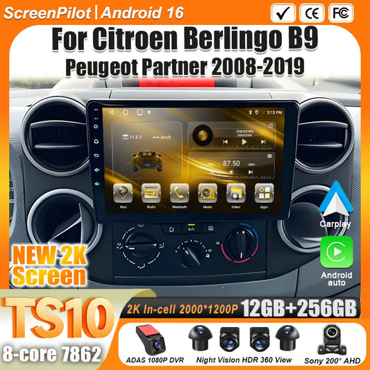 Car Stereo with Apple CarPlay & Android Auto, Compatible with Citroen Berlingo & Peugeot Partner