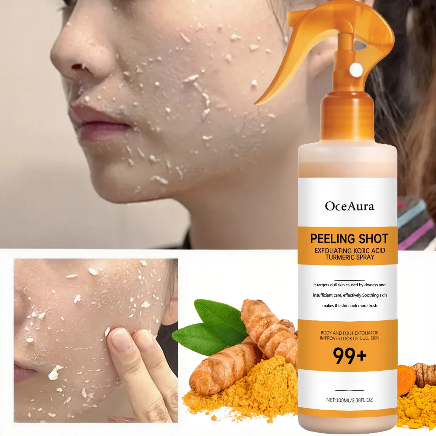 Kojic Acid Turmeric Exfoliating Spray Physical Exfoliation Delicate Smooth Skin, Even Tone Body Face