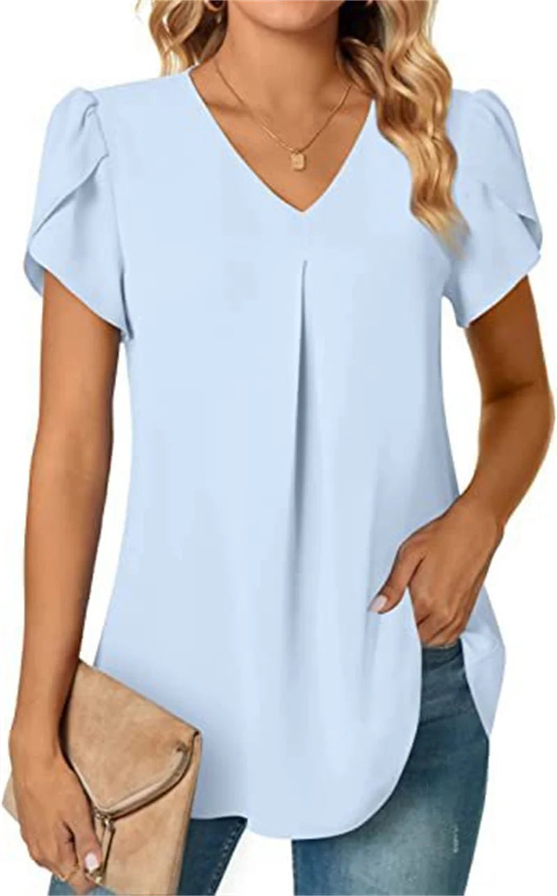 Women's Lace-Trim Floral Blouse — V-Neck Short-Sleeve Summer Top