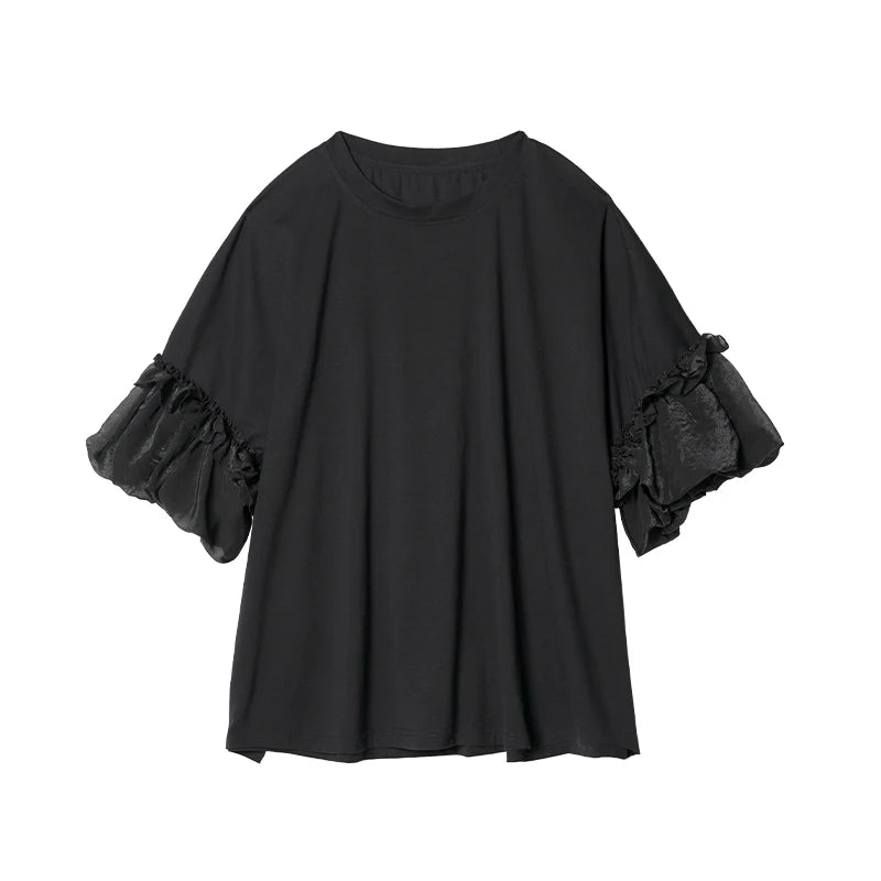 2025 imakokoni summer pure cotton casual loose fitting yarn design lantern sleeve top 255029+255030