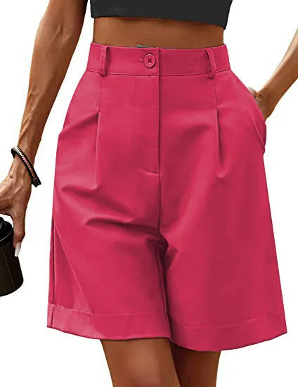 Women's High-Waist Wide-Leg Casual Shorts – Loose Slimming Straight Breathable Street Trend Five-Point Pants