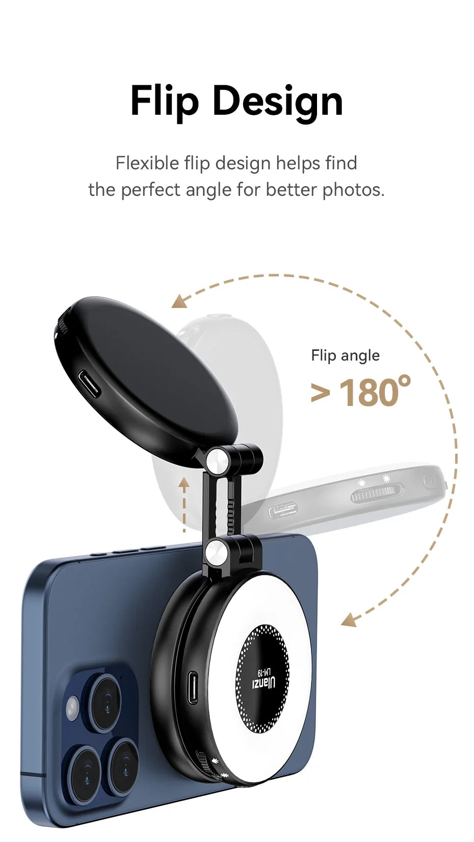 Original Ulanzi LM19 MagSafe Fill Light CRI 95+ Bi Color Flip for Vlog Livestream Photograph Magnetic Mobile Phones Compatible