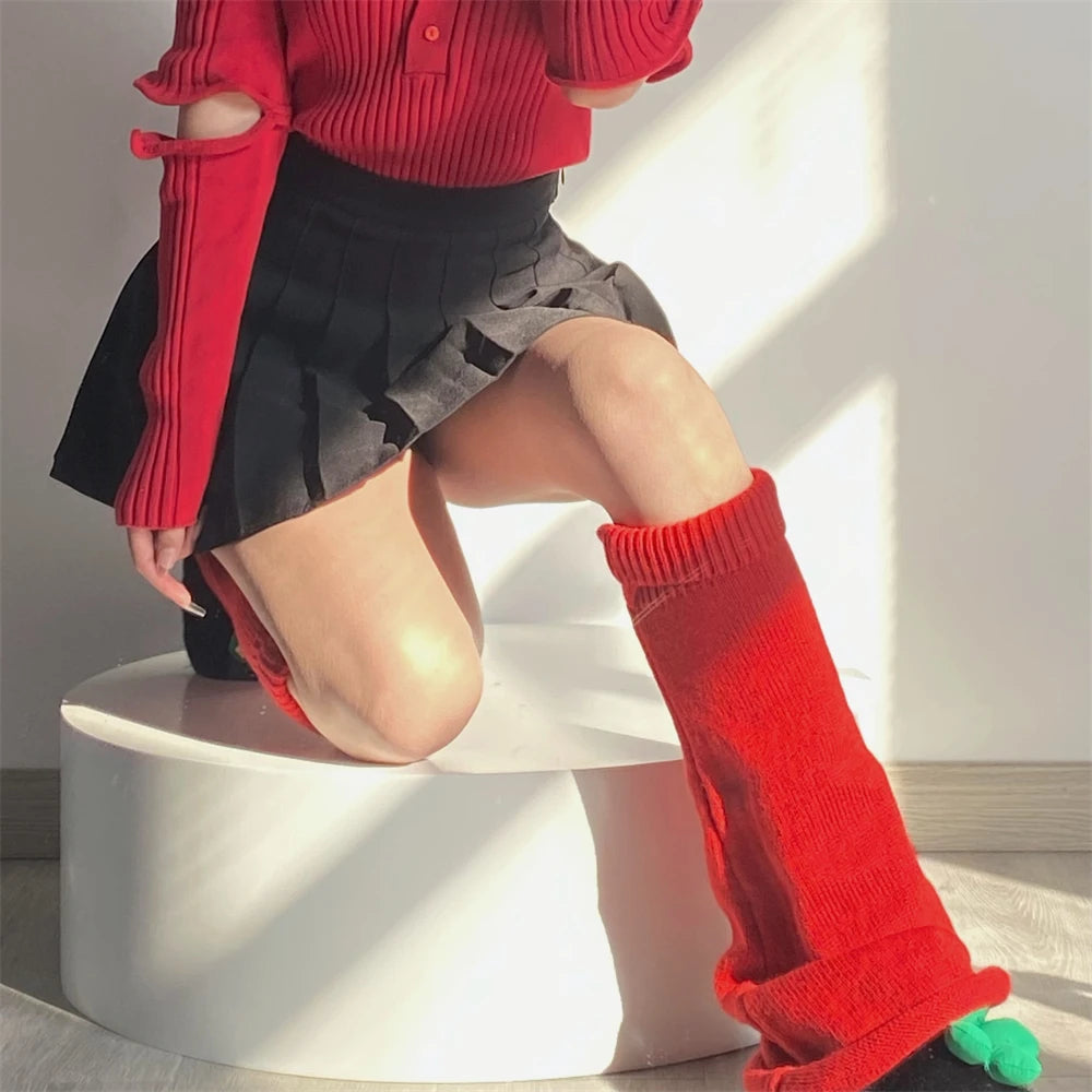 Women's Red Long Knit Leg Warmers - Y2K Boot Cuffs - photo 2