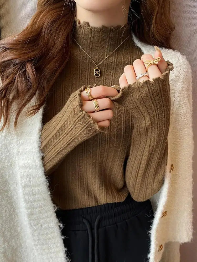 Women's Ruched Turtleneck Sweater - Slim Knit Pullover Jumper - photo 7