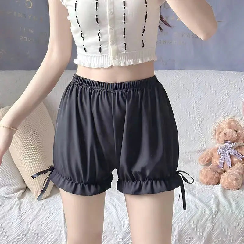 Panties Imitation Silk  Anti Exposure Safety Pants Women Lace Short Lolita Satin Knickers Shorts Dress Pettipant Ruffle Bloomers