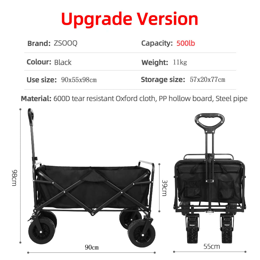 Heavy-Duty Folding Wagon Cart – Collapsible Utility Trolley for Garden, Beach & Camping