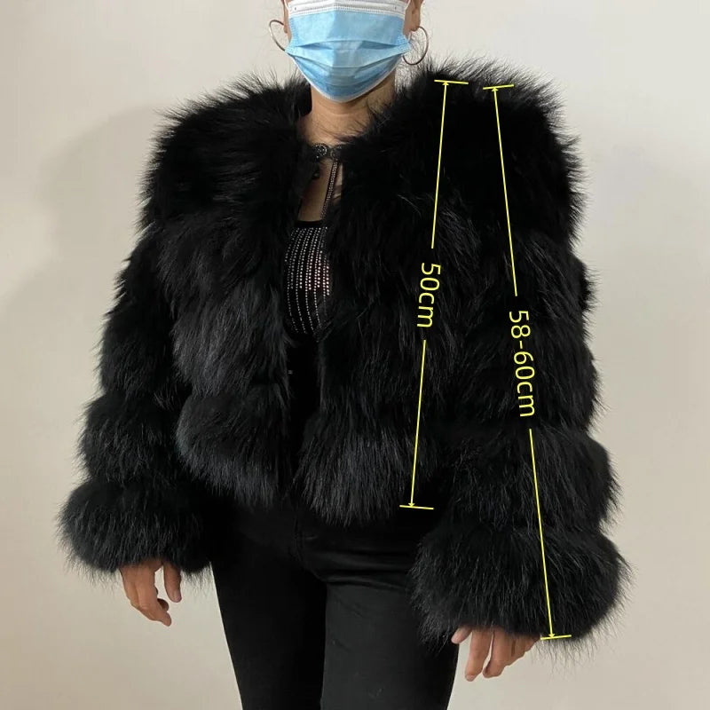 Women's Hooded Raccoon Fur Coat, Turn-Down Collar