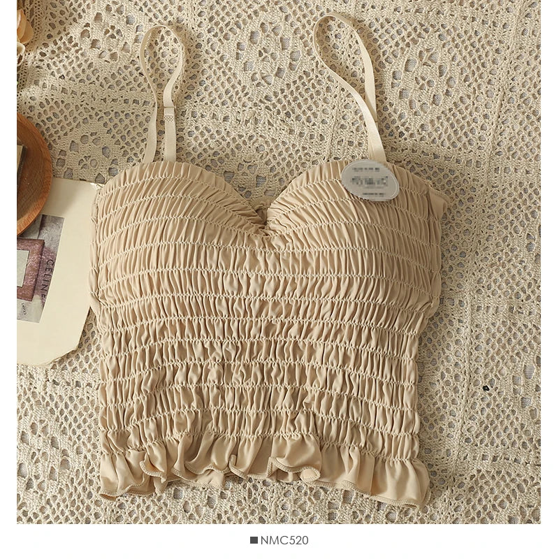 Women's pleated cami crop top with built-in bra — view 11 of 20