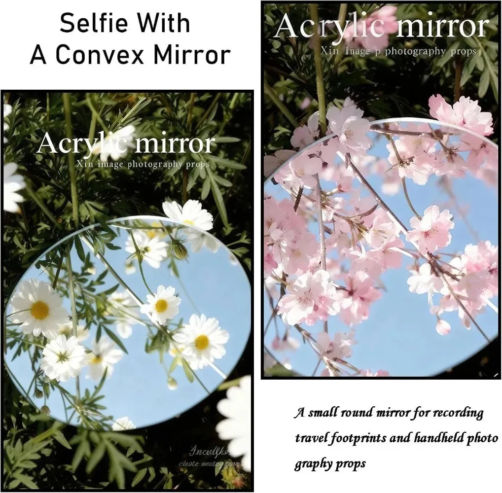 Round Convex Mirror Travel Selfie Photo Props HD Clear Mirror Portable Makeup Mirror Handheld Photography TikTok INS Mirrors